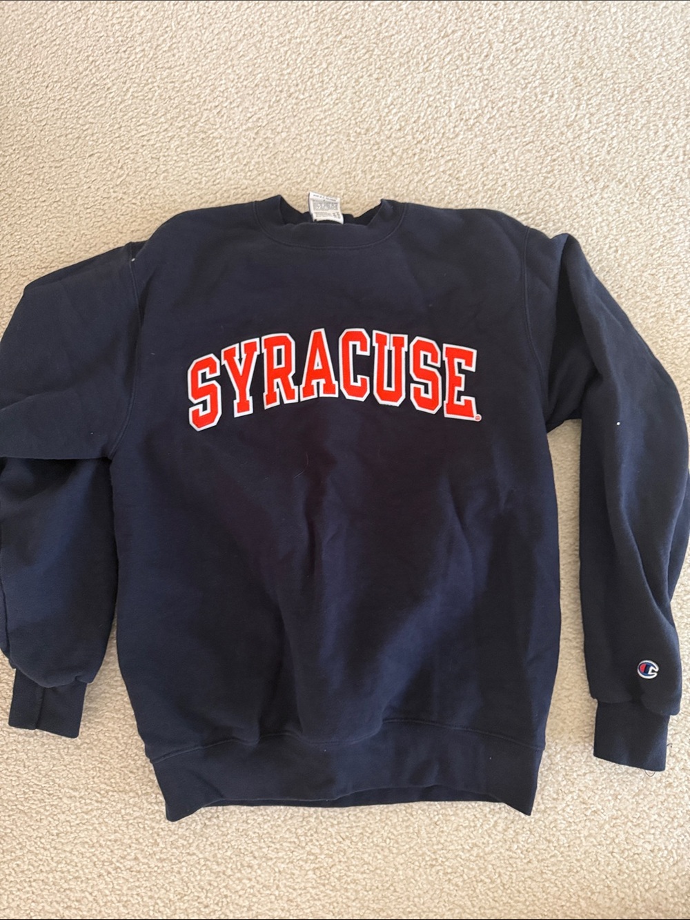Champion Navy Crewneck Sweatshirt with Red Syracuse Appliqué